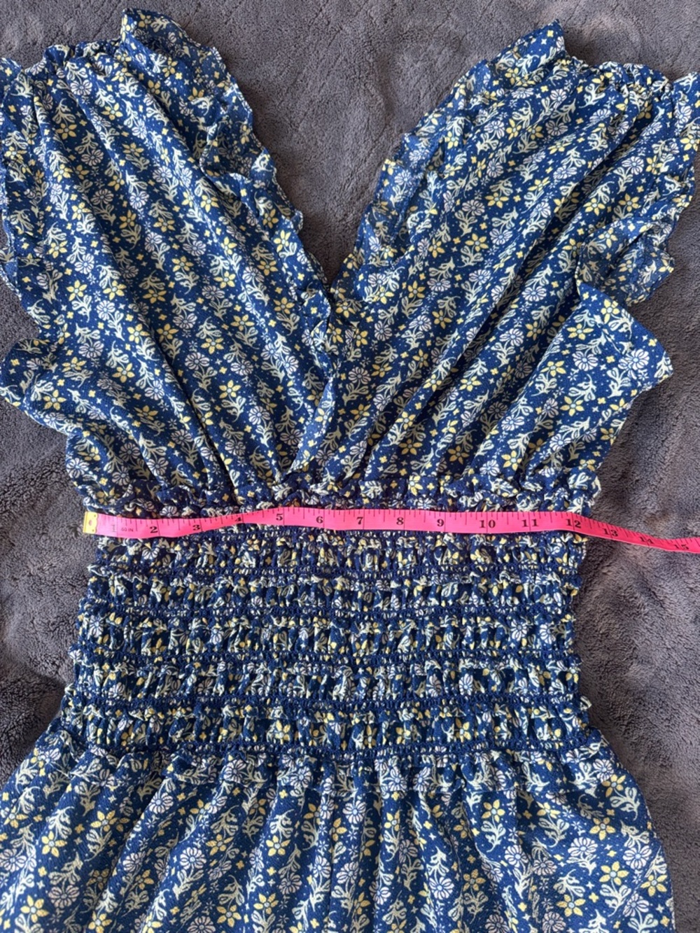 Max Studio Blue Floral Smocked-Waist Jumpsuit - Picture 7 of 9